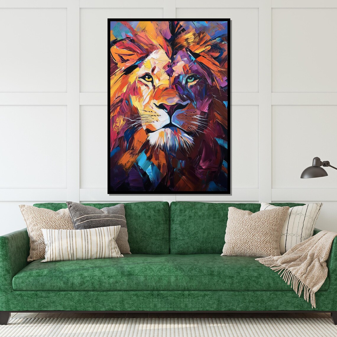 Colorful Abstract Lion Face Rainbow Brushstroke Wildlife Art Poster - Image 5