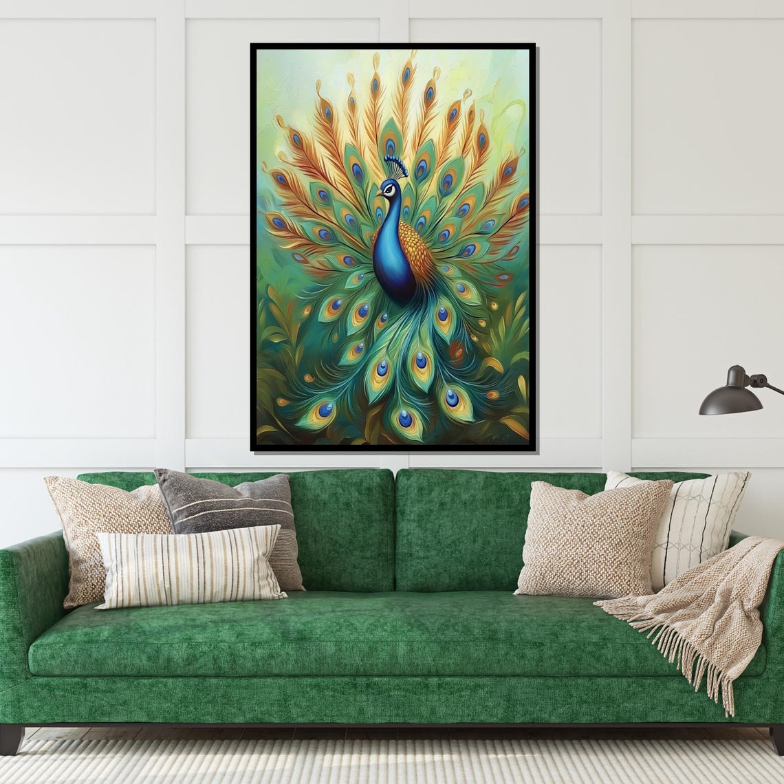 Peacock Full Fan Tail Teal Gold Painterly Exotic Bird Art Poster - Image 5
