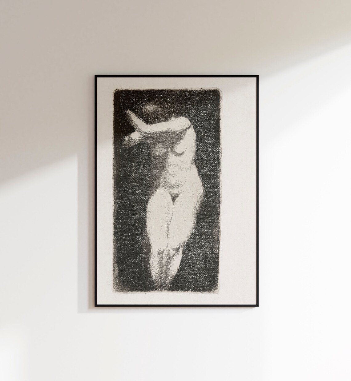Antique Black White Etching Standing Nude Woman Classical Poster - Image 2