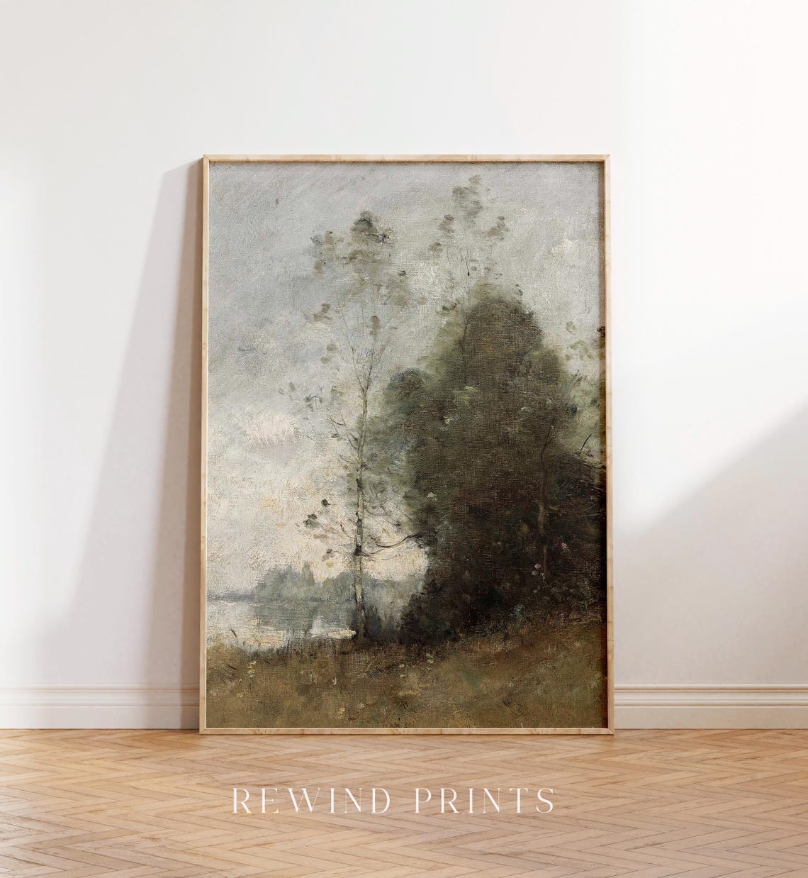 Vintage Tree Landscape Painting Farmhouse Cottage Style Art - Image 5