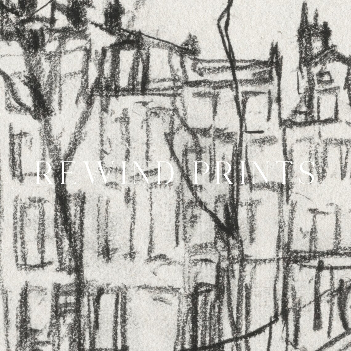 Vintage Black Charcoal City Landscape Art Print - Image 5