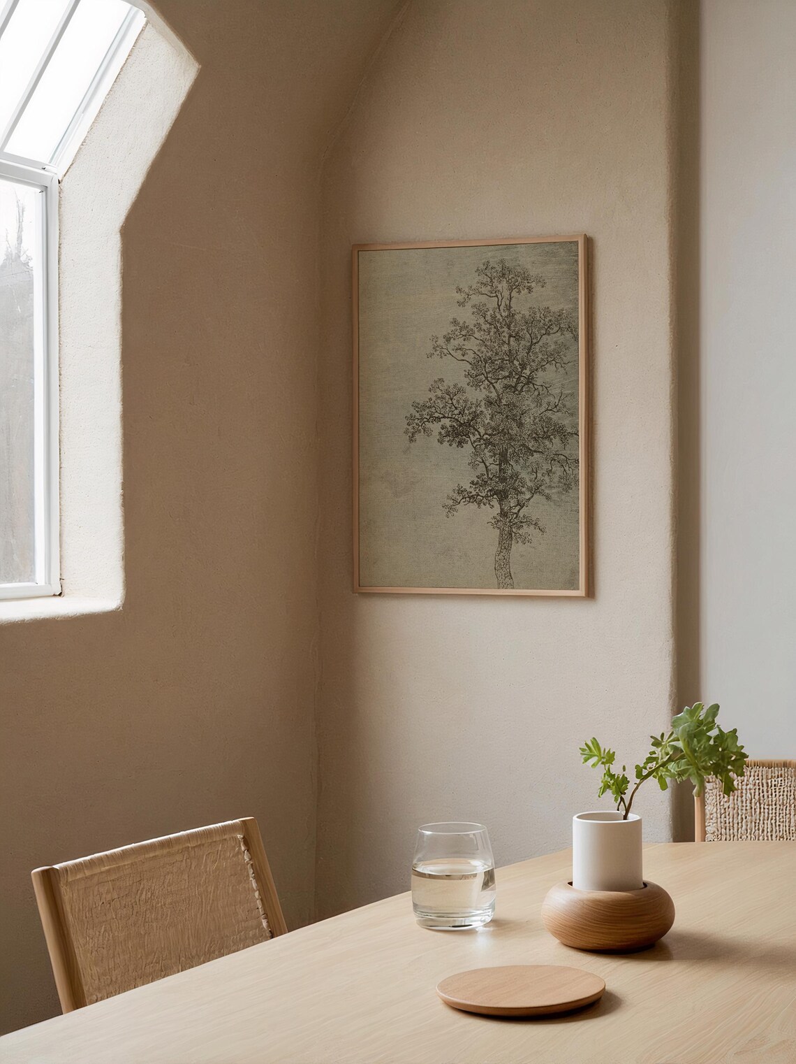 Vintage Sage Green Muted Tree Drawing Landscape Art - Image 4