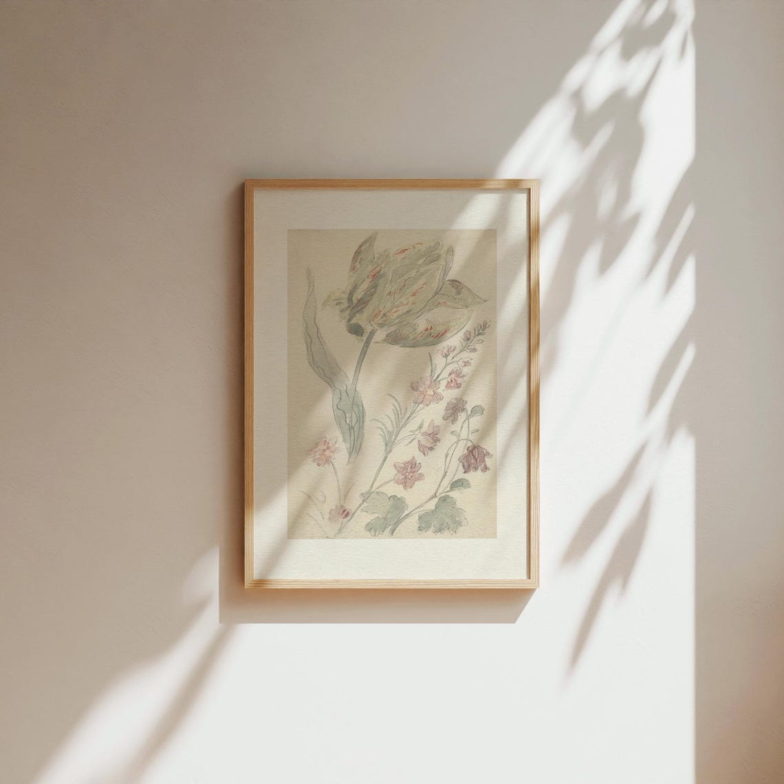 Vintage Neutral Cream Botanical Tulip Pink Flower Sketch Wall Art - Image 5