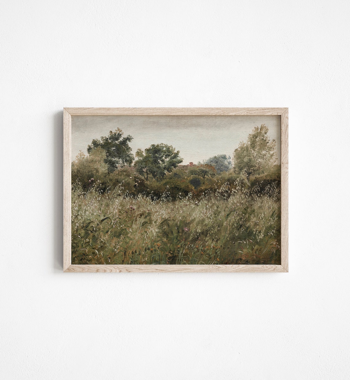 Vintage Landscape Field Painting Farmhouse Cottage Style Art - Image 2