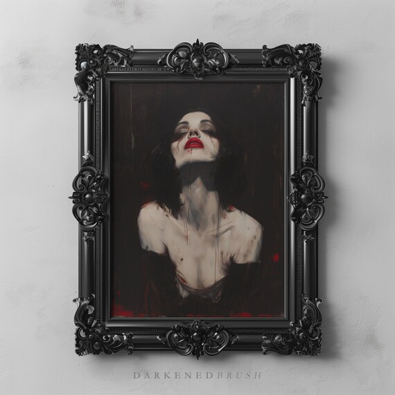 Gothic Woman In Red Macabre Art Dark Romance Home Decor Vampiric Academia Moody Wall