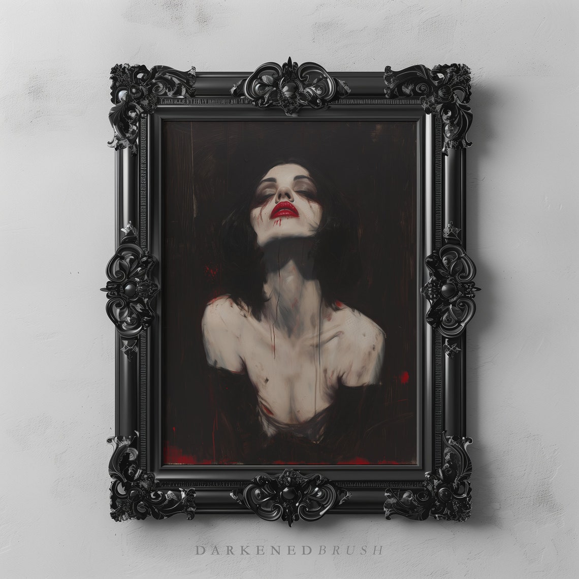 Gothic Woman In Red Macabre Art Dark Romance Home Decor Vampiric Academia Moody Wall