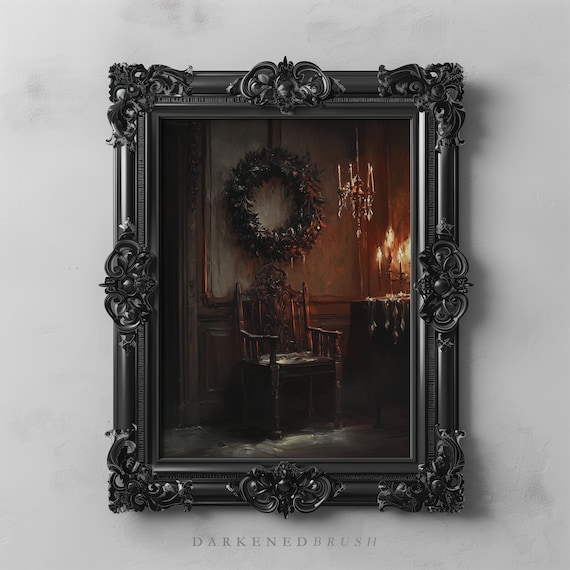Gothic Candlelit Victorian Interior Wreath Dark Academia Room Poster