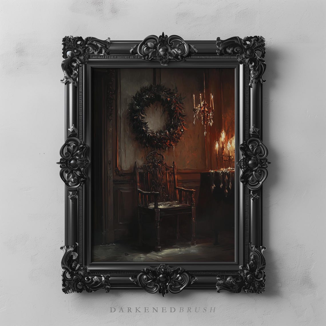 Gothic Candlelit Victorian Interior Wreath Dark Academia Room Poster