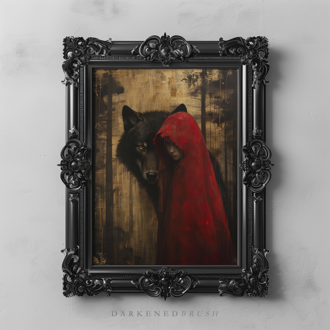 Little Red Riding Hood Black Wolf Gothic Art Print