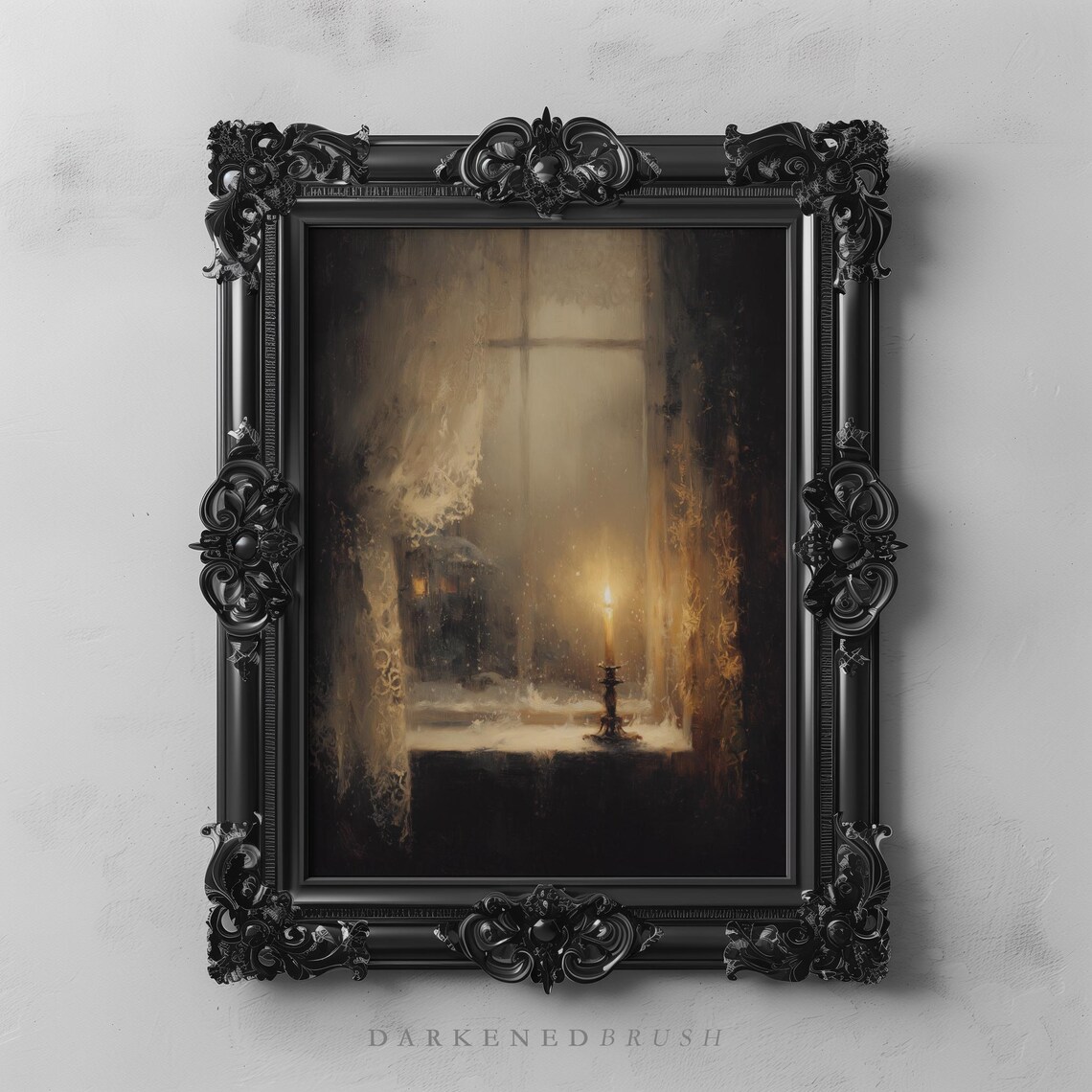 Single Candle in Window at Dusk, Vintage Holiday Art Print