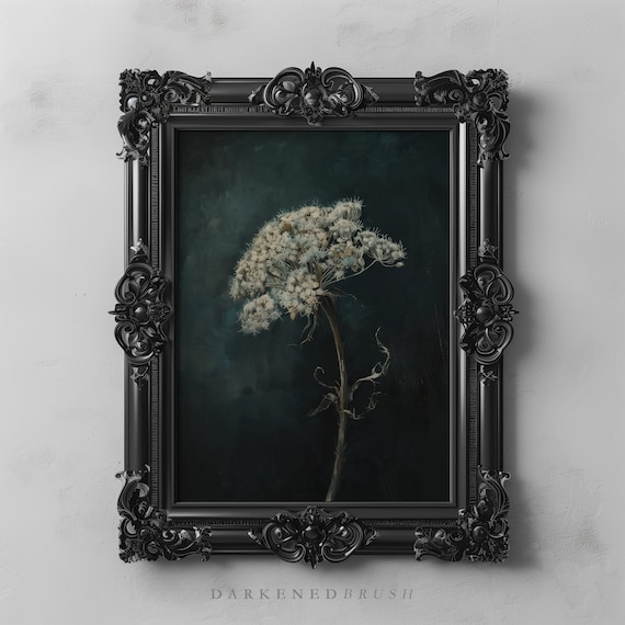 Queens Anne Lace Moody Dark Floral Wall Art Botanical Aesthetics Flower Oil Painting Print
