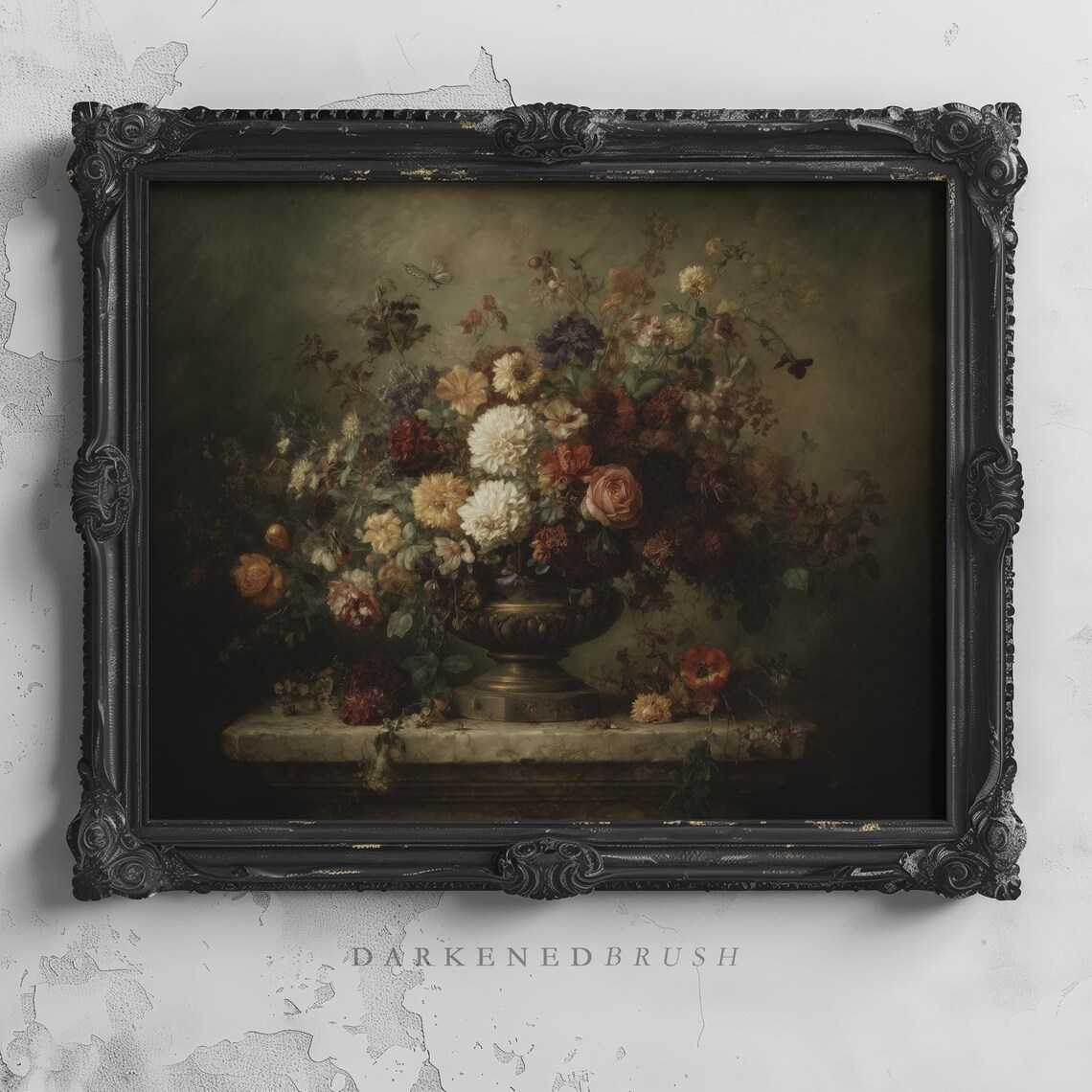 Vintage Floral Bouquet Still Life Dark Moody Oil Painting Poster