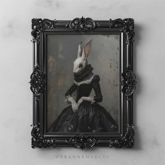 Victorian Lady Rabbit Gothic Oil Painting Art Print