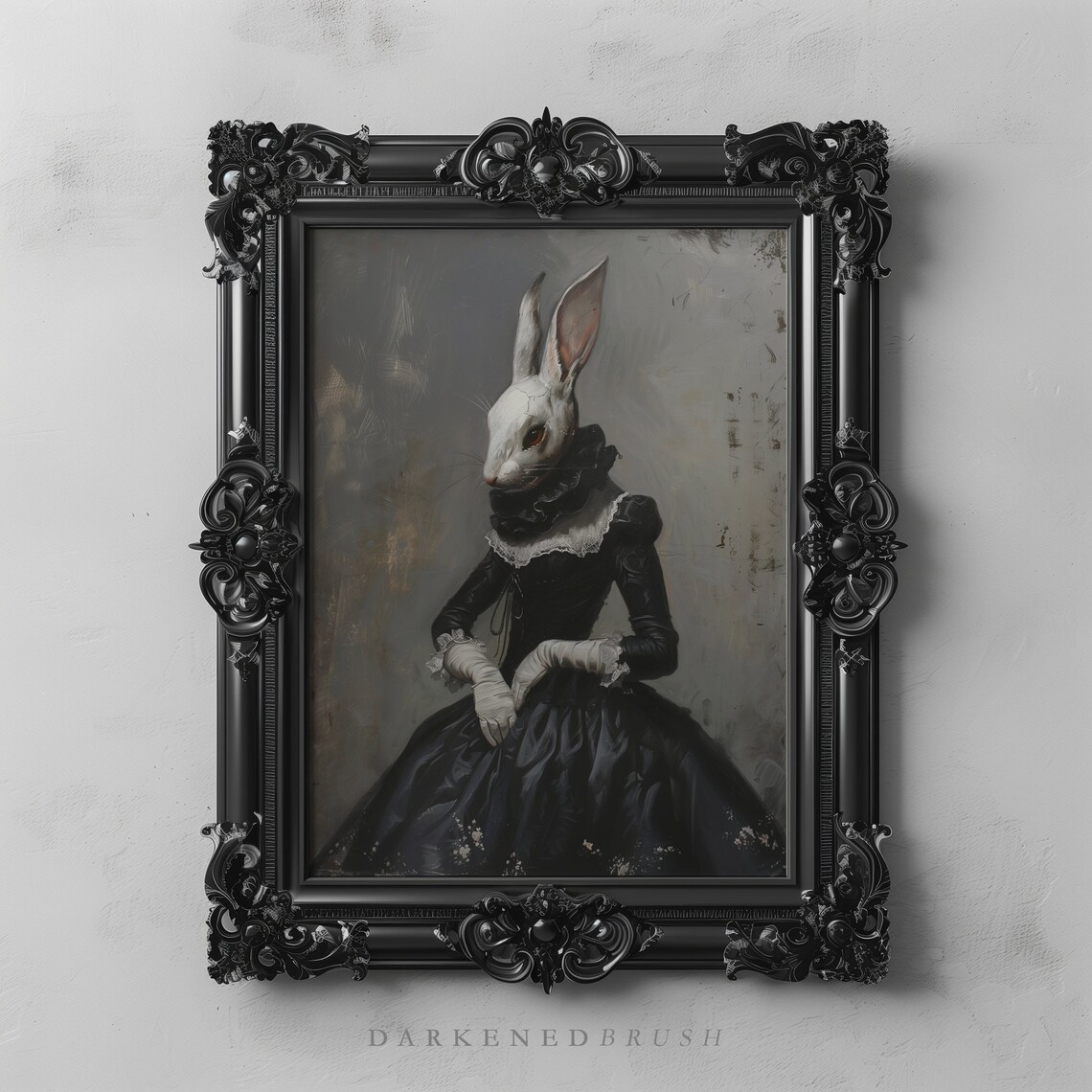 Victorian Lady Rabbit Gothic Oil Painting Art Print