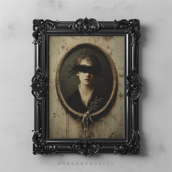 Victorian Mourning Portrait Gothic Woman Wall Art Dark Academia Veiled Lady Haunted Antique Frame Artwork Vintage Spooky Witchy Decor