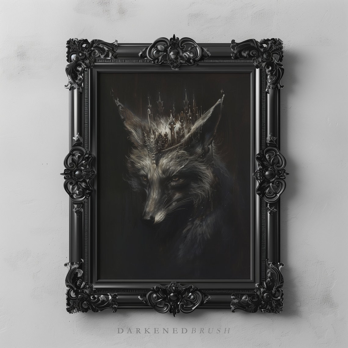 Crowned Silver Fox Dark Academia Gothic Wildlife Portrait Wall Art