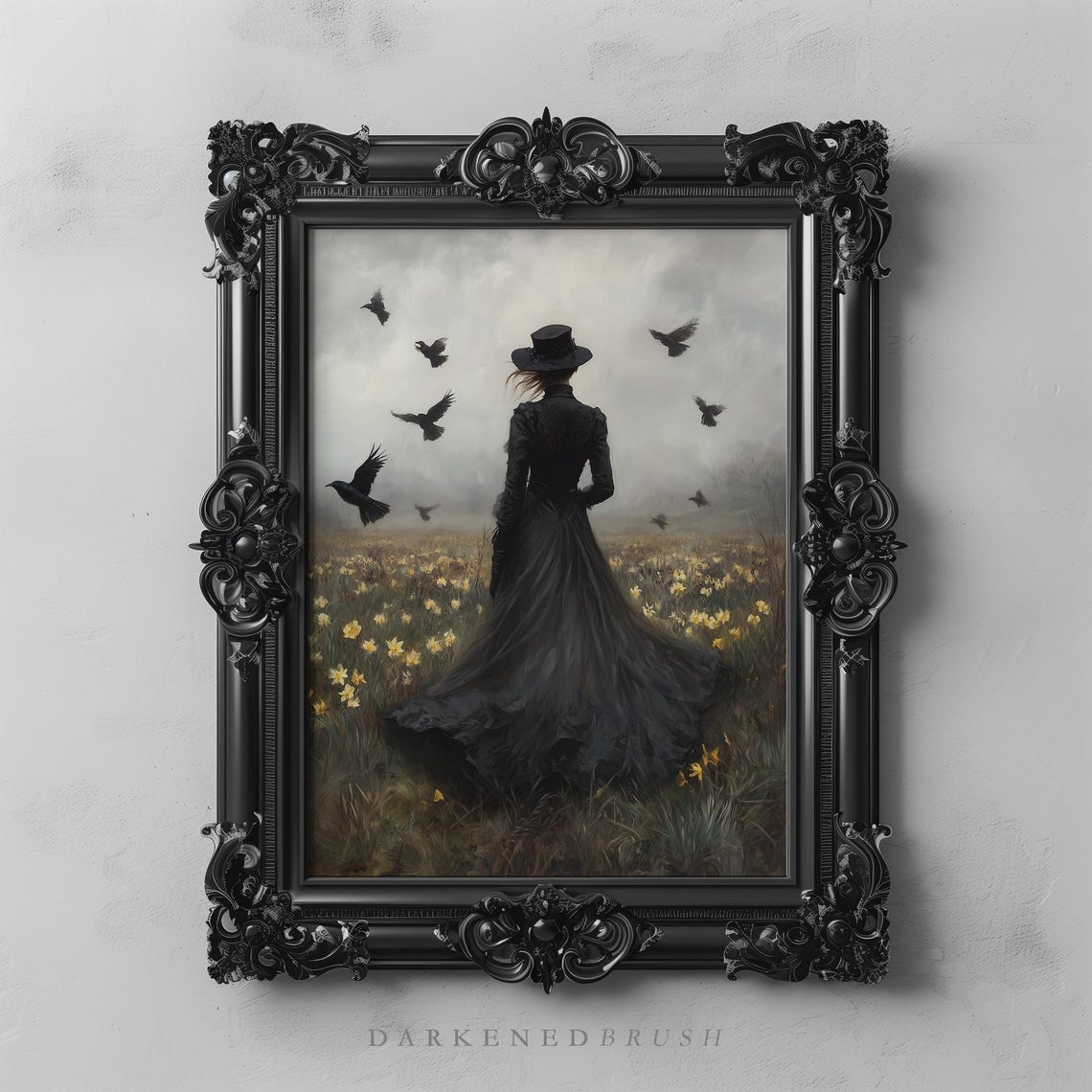 Gothic Woman With Crows Victorian Dark Academia Moody Wall Poster