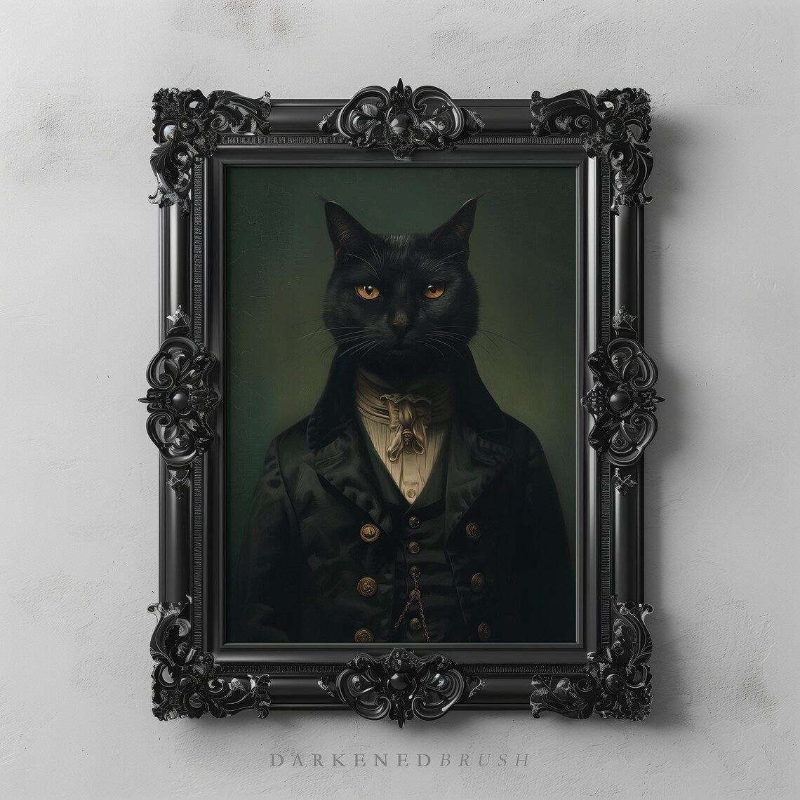 Gothic Victorian Cat Portrait, Dark Academia Art Print