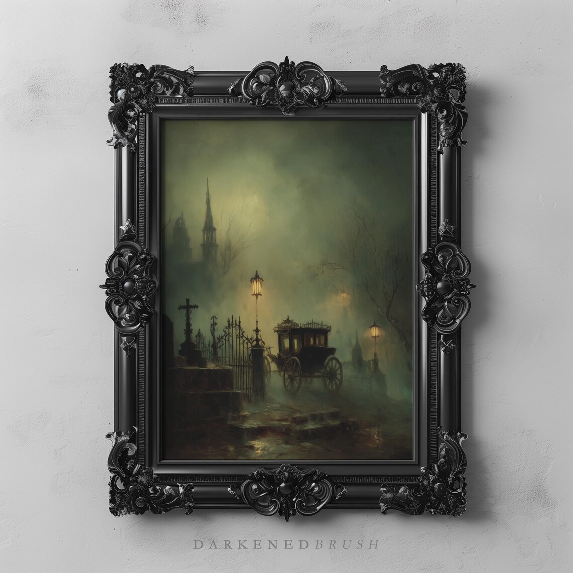 Victorian Horse Carriage By Foggy Graveyard Gothic Dark Art Poster