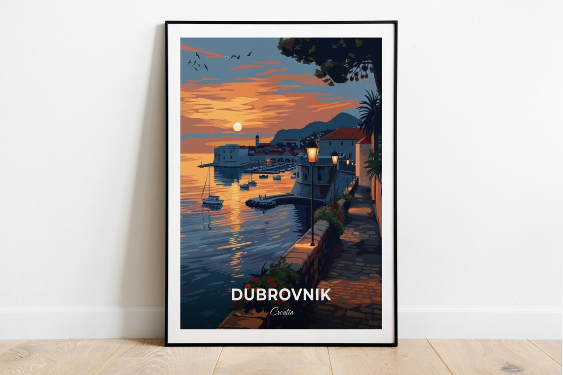 Dubrovnik Croatia Walled Old Town Golden Sunset Harbor Poster