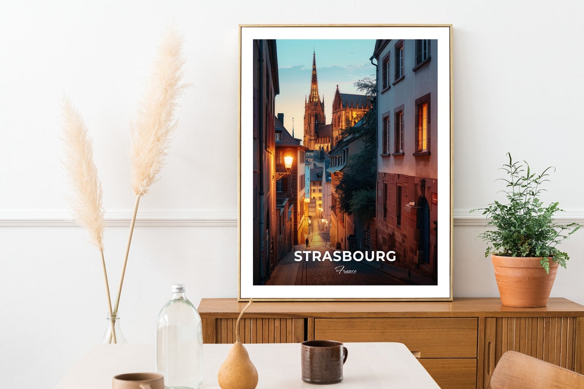 Strasbourg France Cathedral Spire Glowing Old Town Street Poster - Image 2