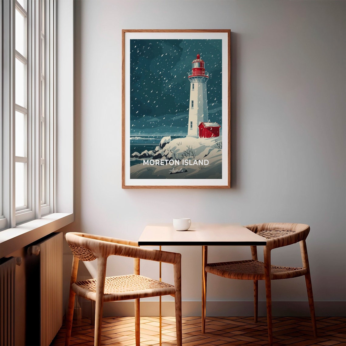 Moreton Island Australia Snowy Lighthouse Night Scene Travel Poster - Image 2