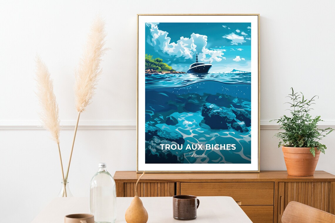 Trou aux Biches Mauritius Ocean Yacht and Coral Reef Travel Poster - Image 2