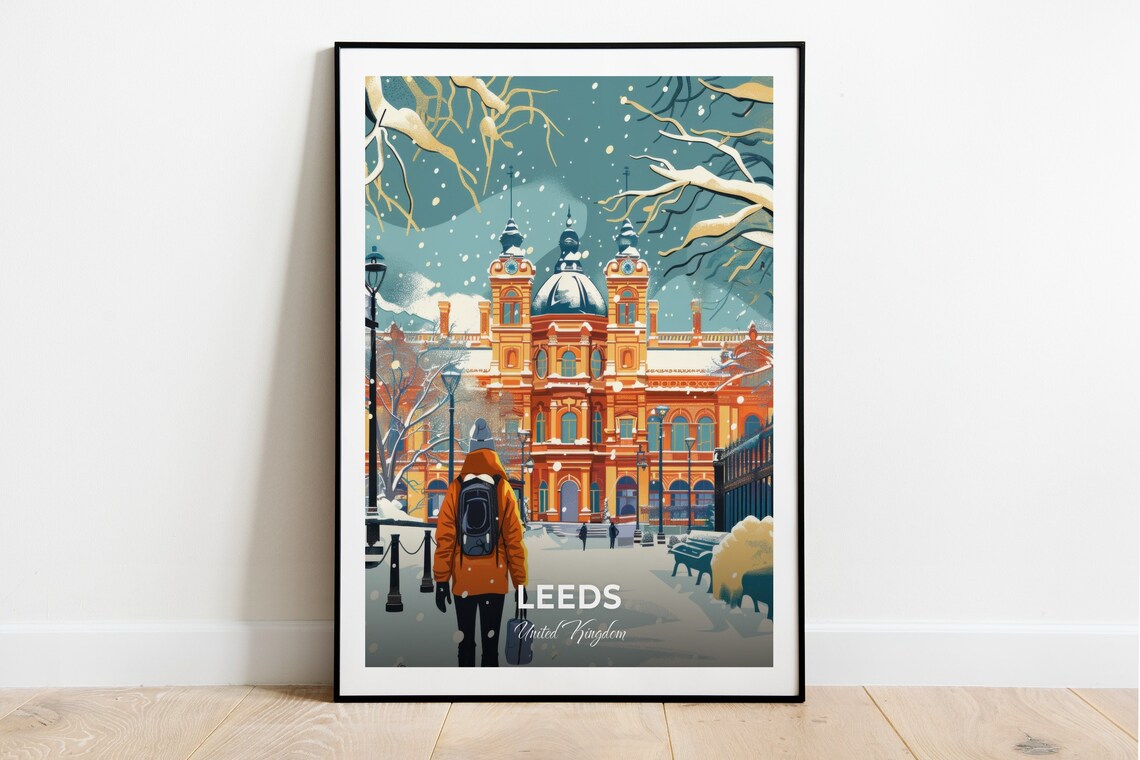 Leeds Corn Exchange Snowy Winter Palace United Kingdom Travel Poster