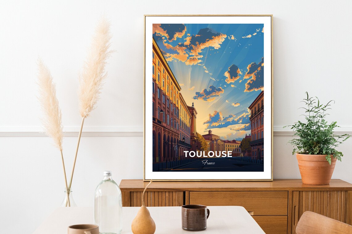 Toulouse France Historic Street Sunset Glow Travel Art Poster - Image 2