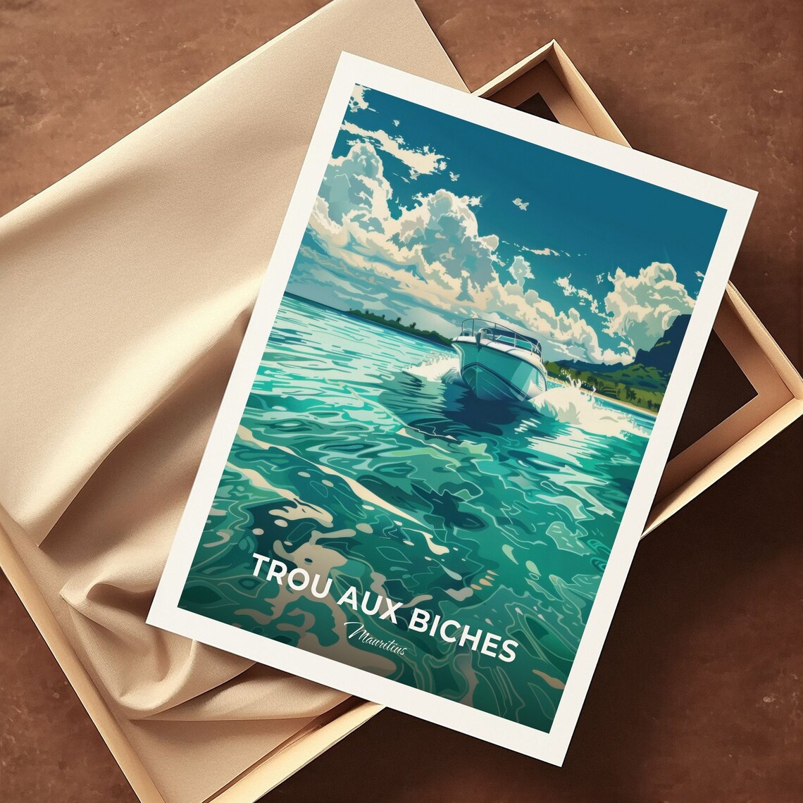 Trou Aux Biches Mauritius Speedboat Turquoise Water Travel Poster - Image 3