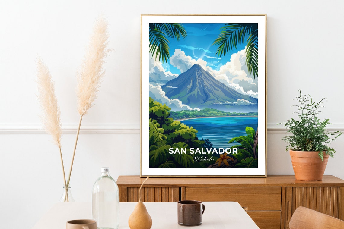 San Salvador Travel Poster San Salvador Volcano City Print Cityscape Artwork Birthday Wedding Gift Wall Art Location Print - Image 2