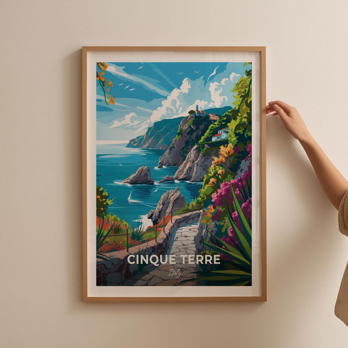 Cinque Terre Italy Coastal Cliff Hiking Trail Modern Travel Poster - Image 2