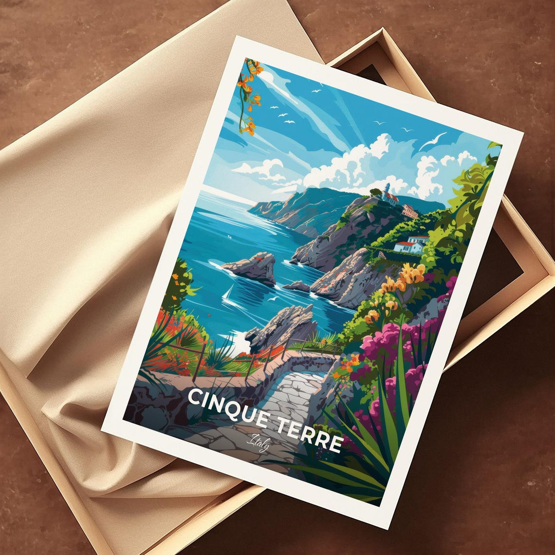 Cinque Terre Italy Coastal Cliff Hiking Trail Modern Travel Poster - Image 4