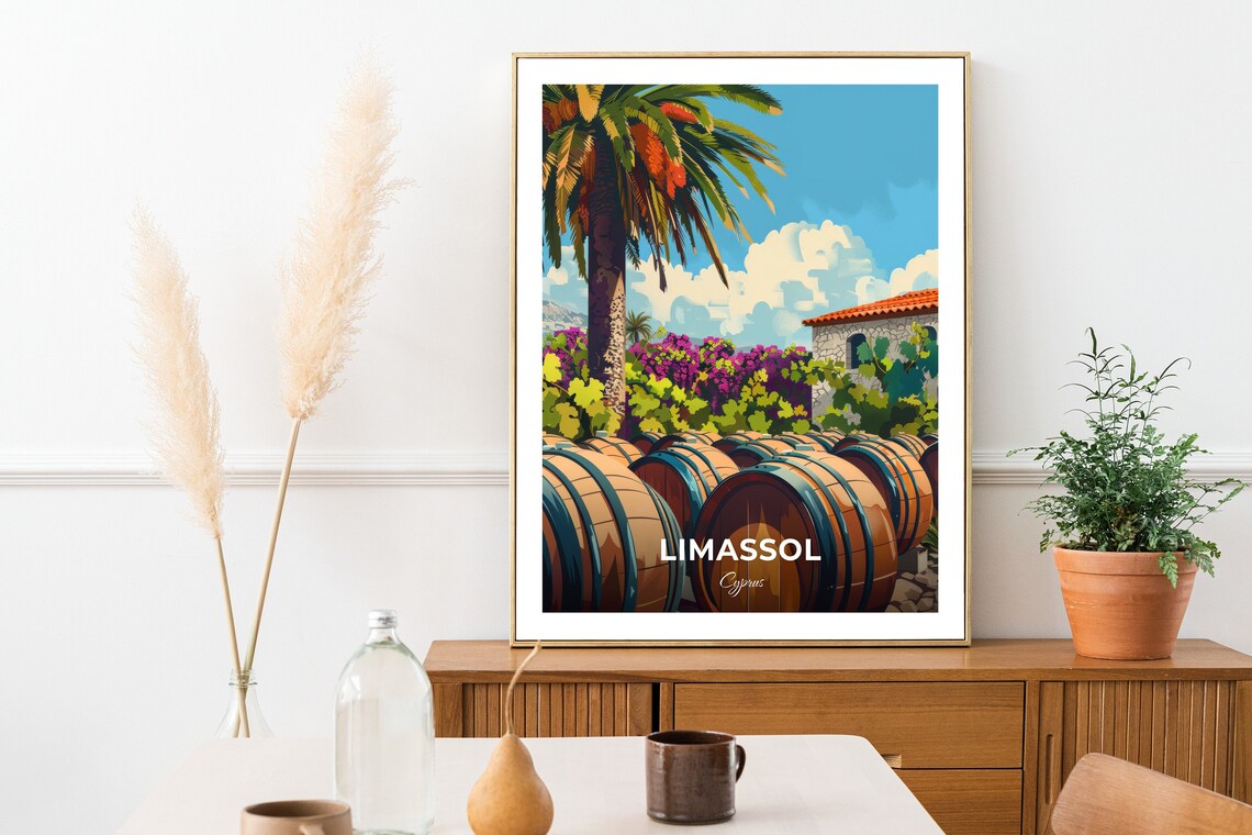 Limassol Cyprus Wine Festival Grounds Travel Poster Vineyard Art - Image 2