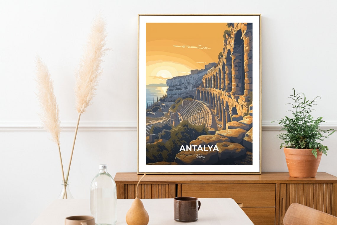 Antalya Turkey Aspendos Amphitheatre Travel Poster Ancient Ruins Art - Image 2