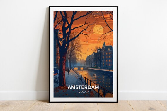 Amsterdam Netherlands Autumn Canal Sunset Walk By The Water Poster