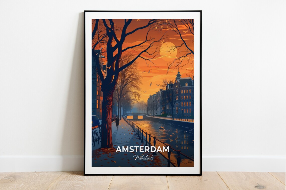 Amsterdam Netherlands Autumn Canal Sunset Walk By The Water Poster