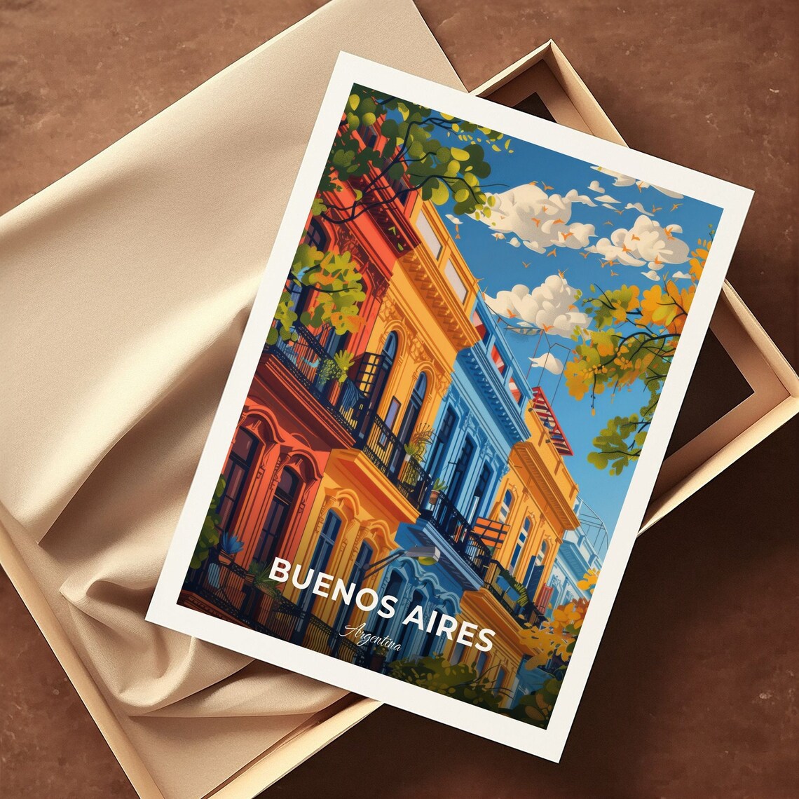 Buenos Aires San Telmo Colorful Colonial Balconies Travel Scene Poster - Image 3