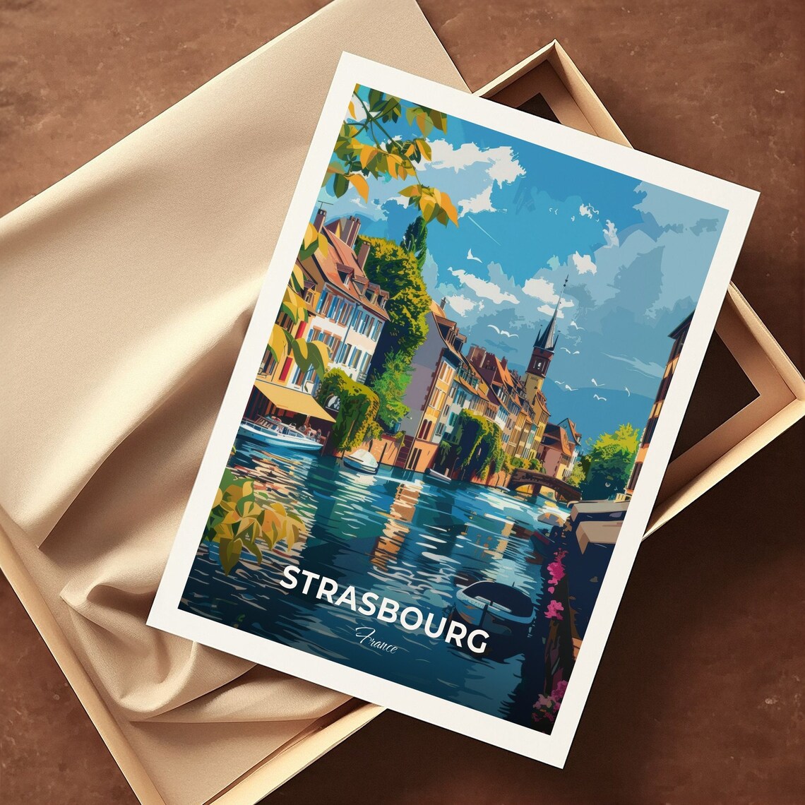 Strasbourg France Blue Canal Colorful Houses Boats Travel Poster - Image 3
