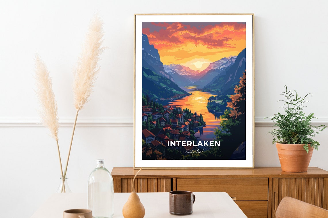 Interlaken Sunset Valley Village Golden Lake Reflection Poster - Image 2