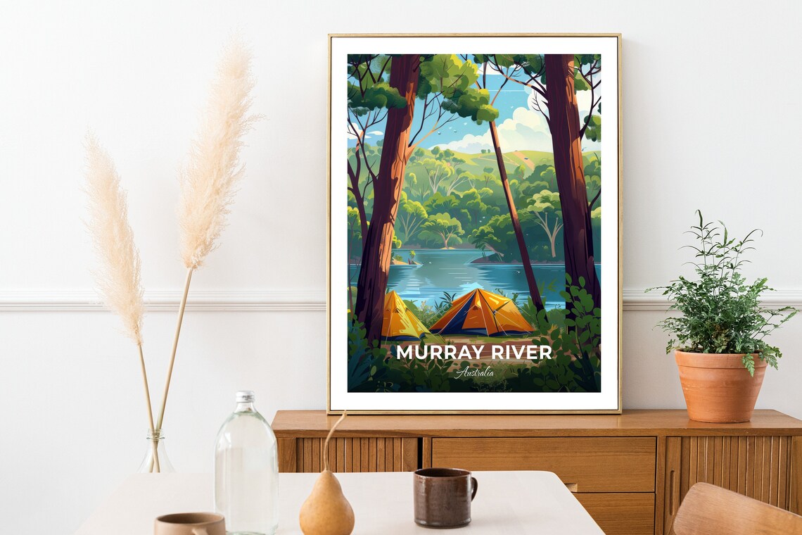 Murray River Australia Riverside Camping Tents Travel Poster - Image 3