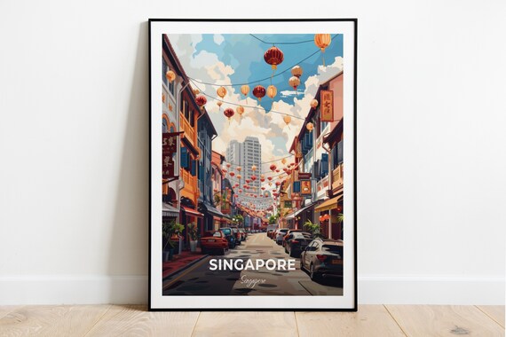 Singapore Chinatown Lantern Street Shophouses Vibrant Heritage Travel Poster