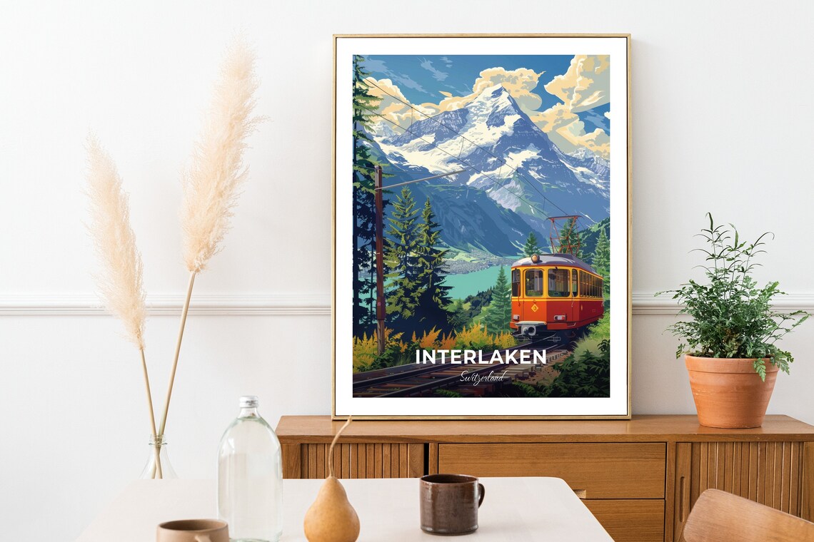 Interlaken Switzerland Travel Poster Schynige Platte Train Artwork - Image 2