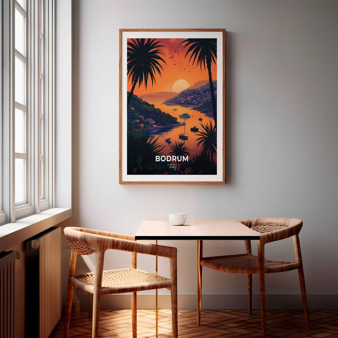 Bodrum Turkey Gundogan Palm Framed Orange Sunset Harbor Poster - Image 2