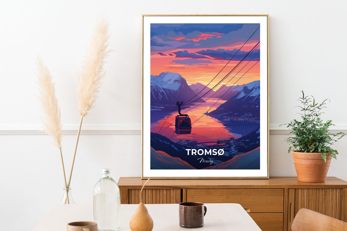 Tromso Norway Arctic Cable Car Sunset Fjord Mountain Travel Poster - Image 2