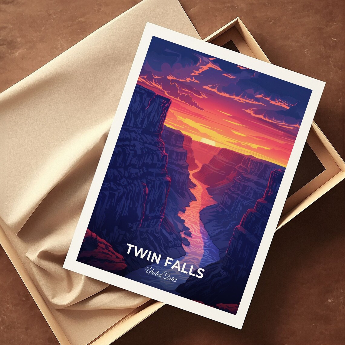 Twin Falls Idaho Canyon Sunset River Travel Poster Purple Glow Art - Image 3