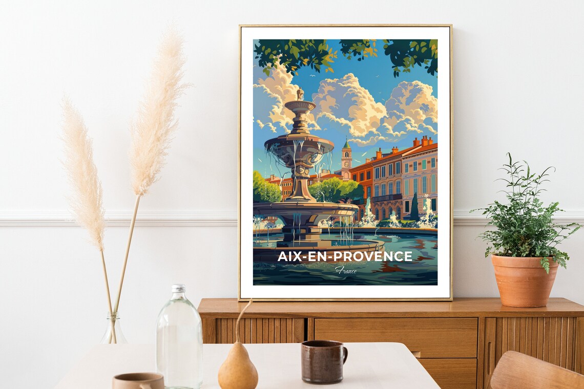 Aix En Provence France Fontaine De La Rotonde Square Travel Poster - Image 2