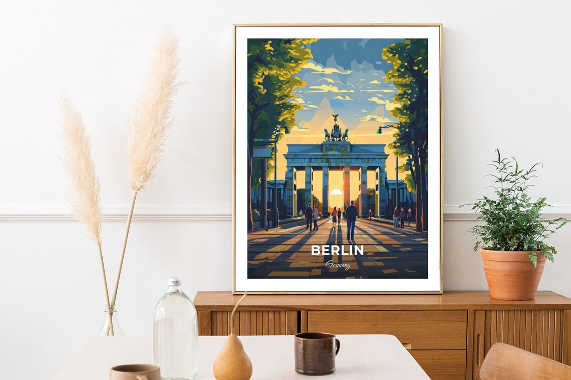 Berlin Brandenburg Gate Sunset Stroll Germany Icon Vintage Travel Poster - Image 2