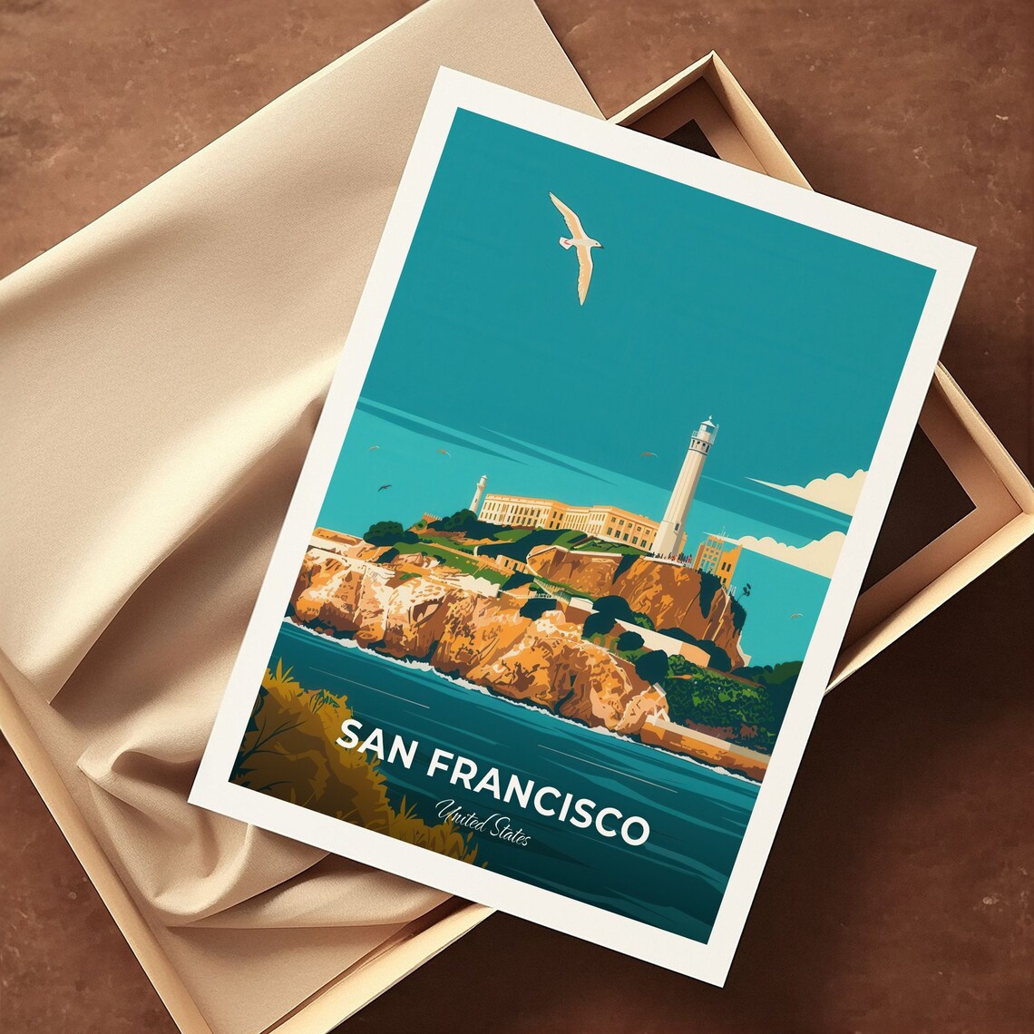 San Francisco Alcatraz Island Lighthouse Bay Vintage Travel Poster - Image 3