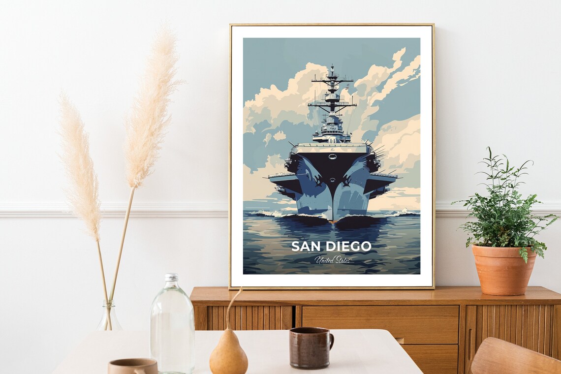 San Diego United States USS Midway Aircraft Carrier Sunset Harbor Poster - Image 2
